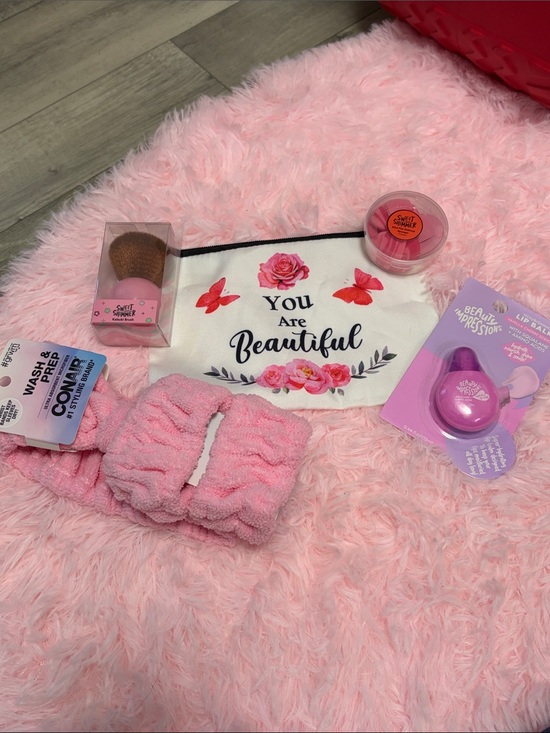Other - You Are Beautiful Floral Makeup Bag + Pink Beauty Accessories (4)